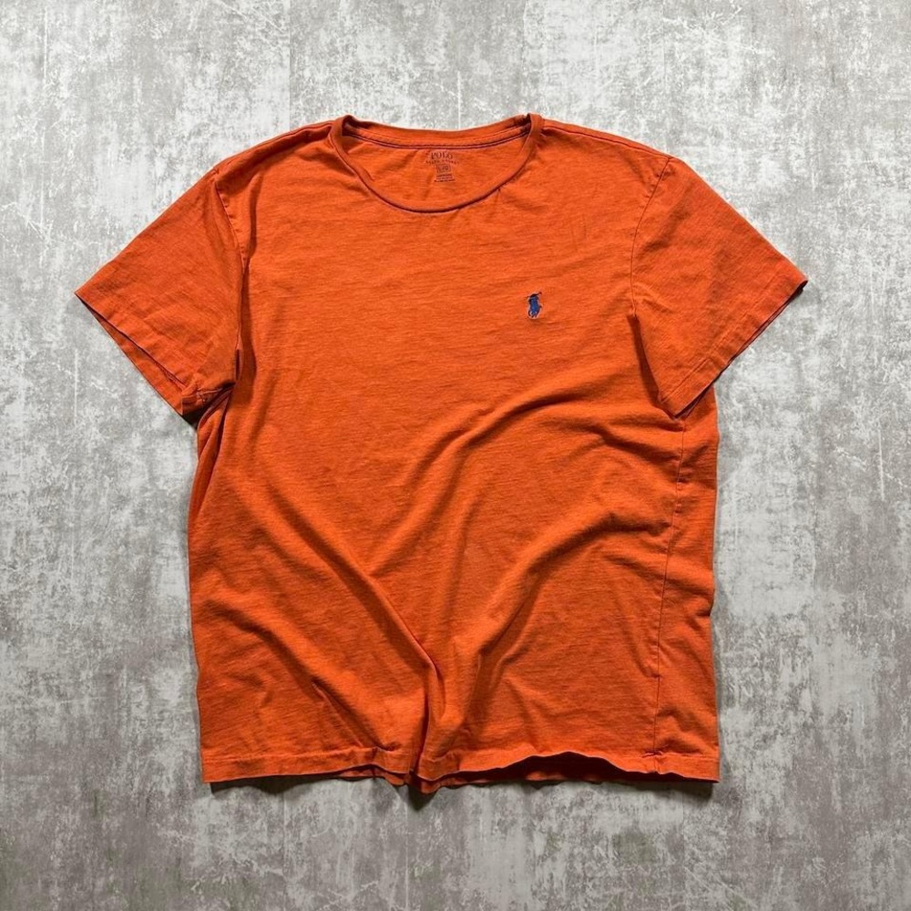 Polo Ralph Lauren T-Shirt Men Size Large Orange Blue Pony Logo Short Sleeve
